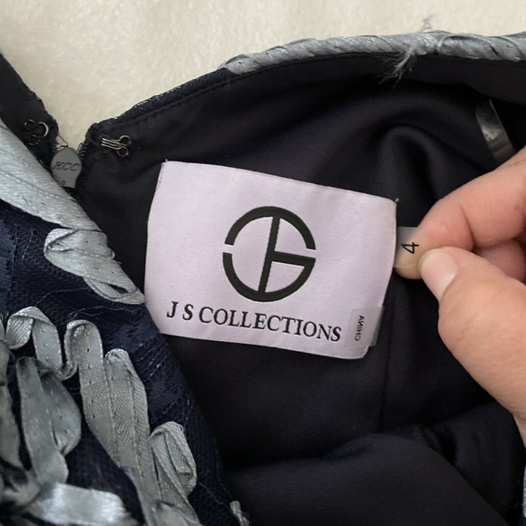 NEW JS COLLECTIONS [ 4 ] Mixed Media Soutache Midi‎ Dress In Navy - Picture 4 of 12